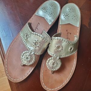 Jack Rogers Hampton Sandals Womens Size 9N Gold Metallic Leather Flip Flop Thong